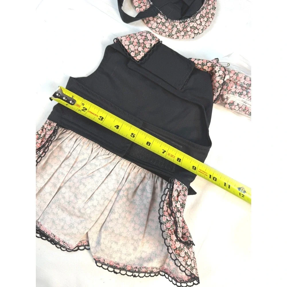 Pet Dress Set Med Black Pink Floral Sleeveless Hat Leash Outfit NWT